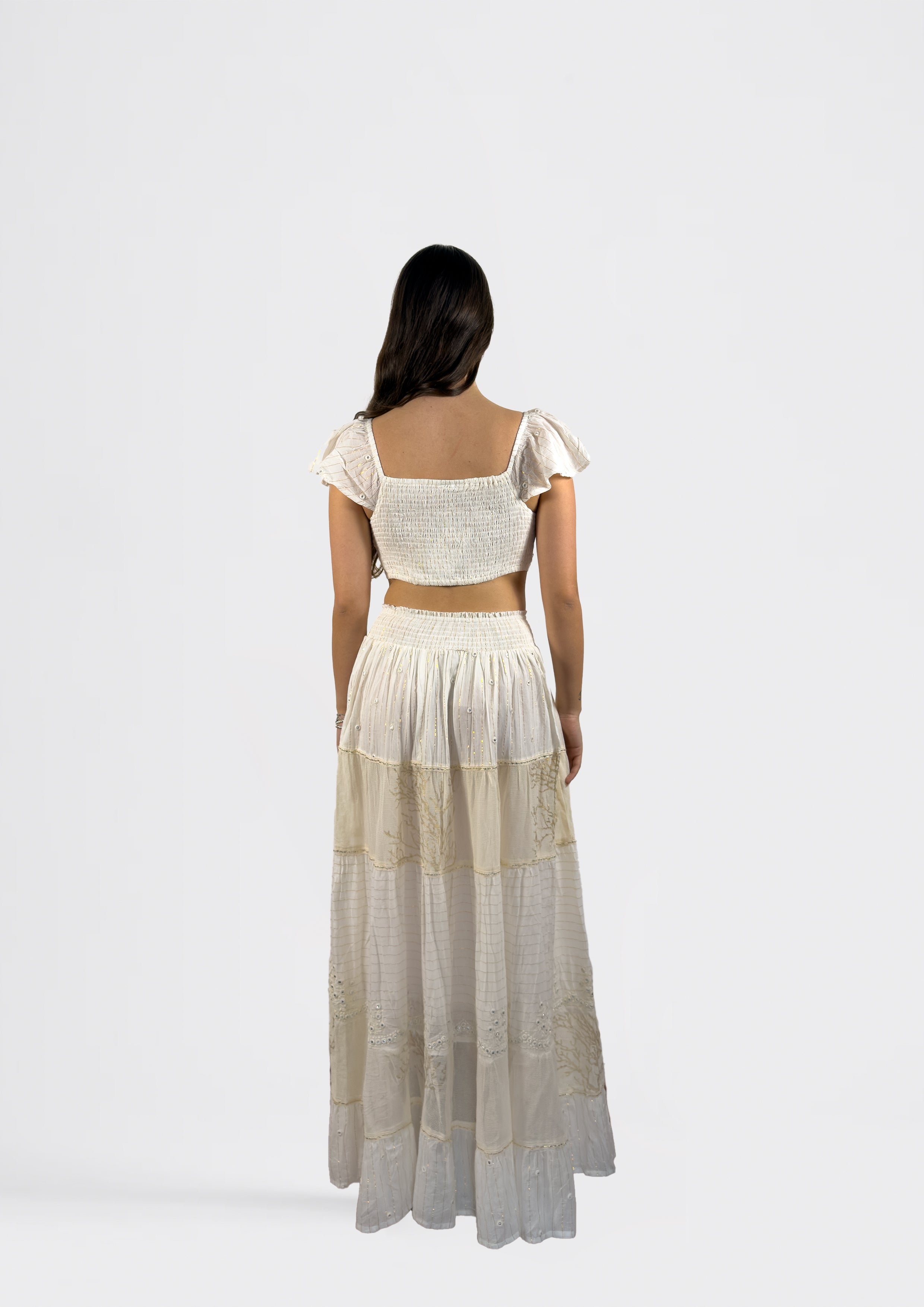 Gathered Maxi Skirt and Bow Front Top