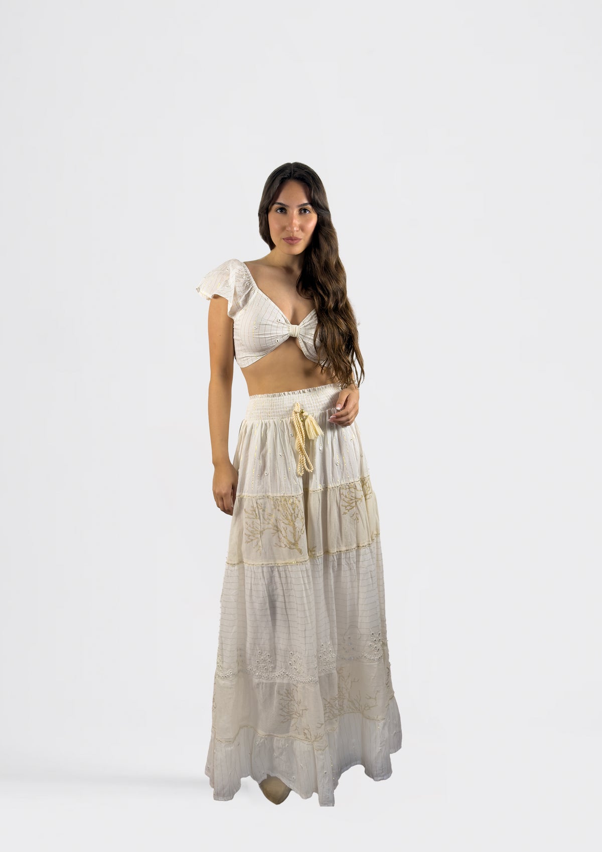 Gathered Maxi Skirt and Bow Front Top
