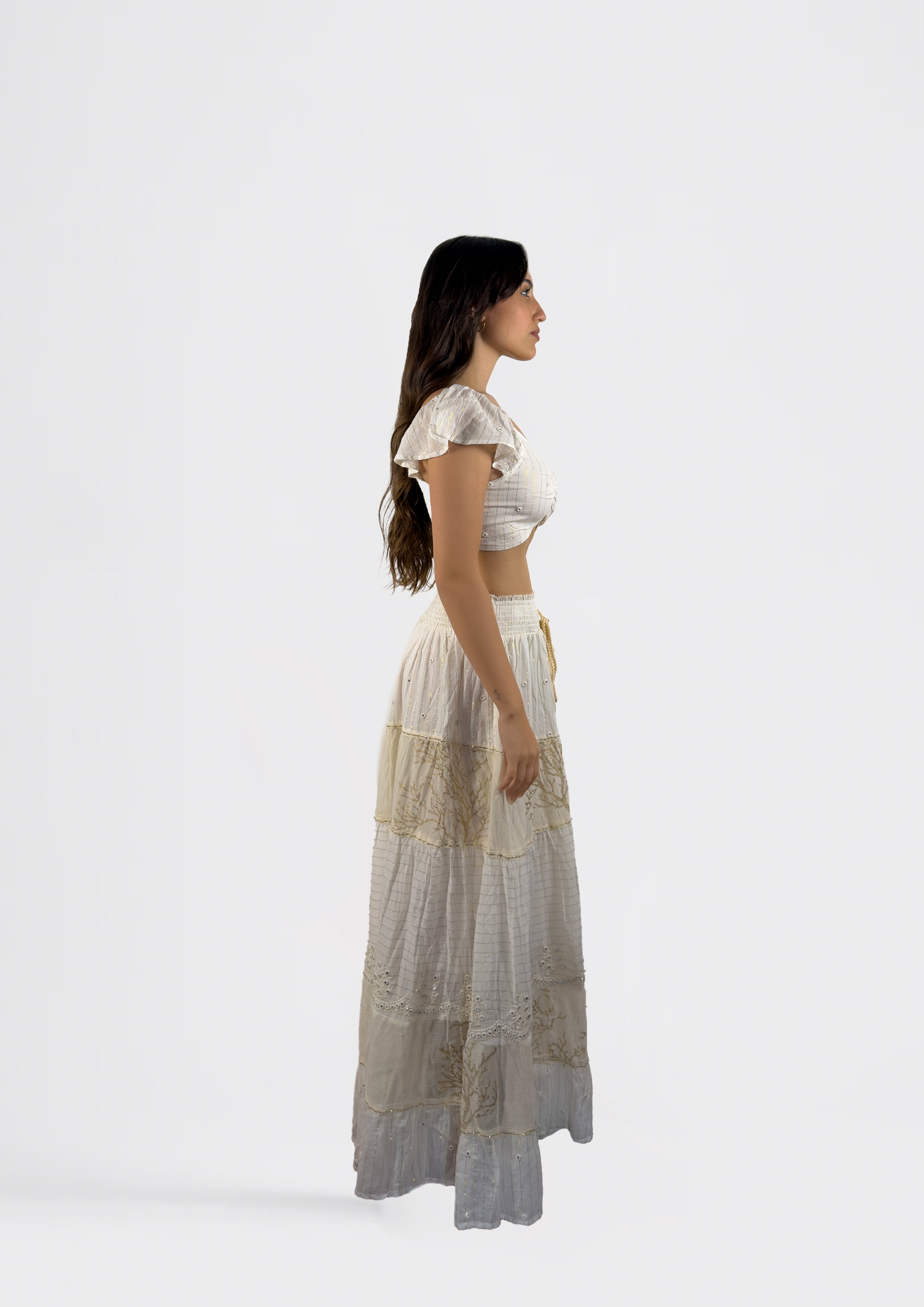 Gathered Maxi Skirt and Bow Front Top
