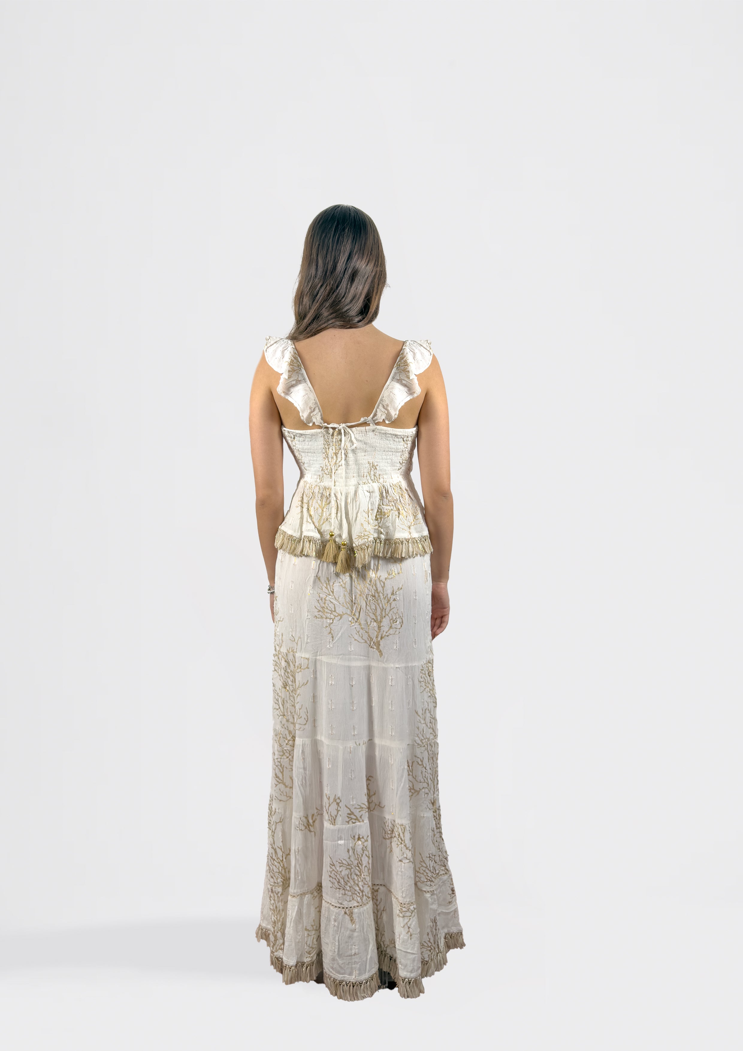 Ivory Textured Set with Fringe Detail