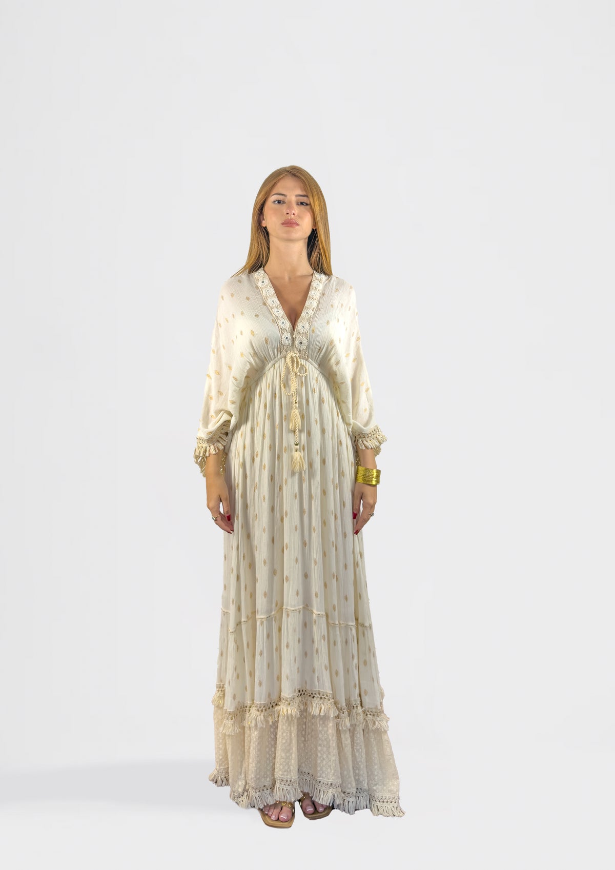 Maxi Dress with Tiered Hem and Shimmer Detail