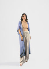 Sheer Embroidered Kimono with Beaded Trim