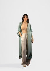 Sheer Embroidered Kimono with Beaded Trim