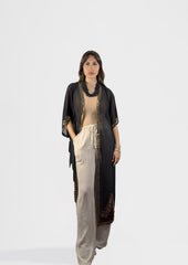 Sheer Embroidered Kimono with Beaded Trim