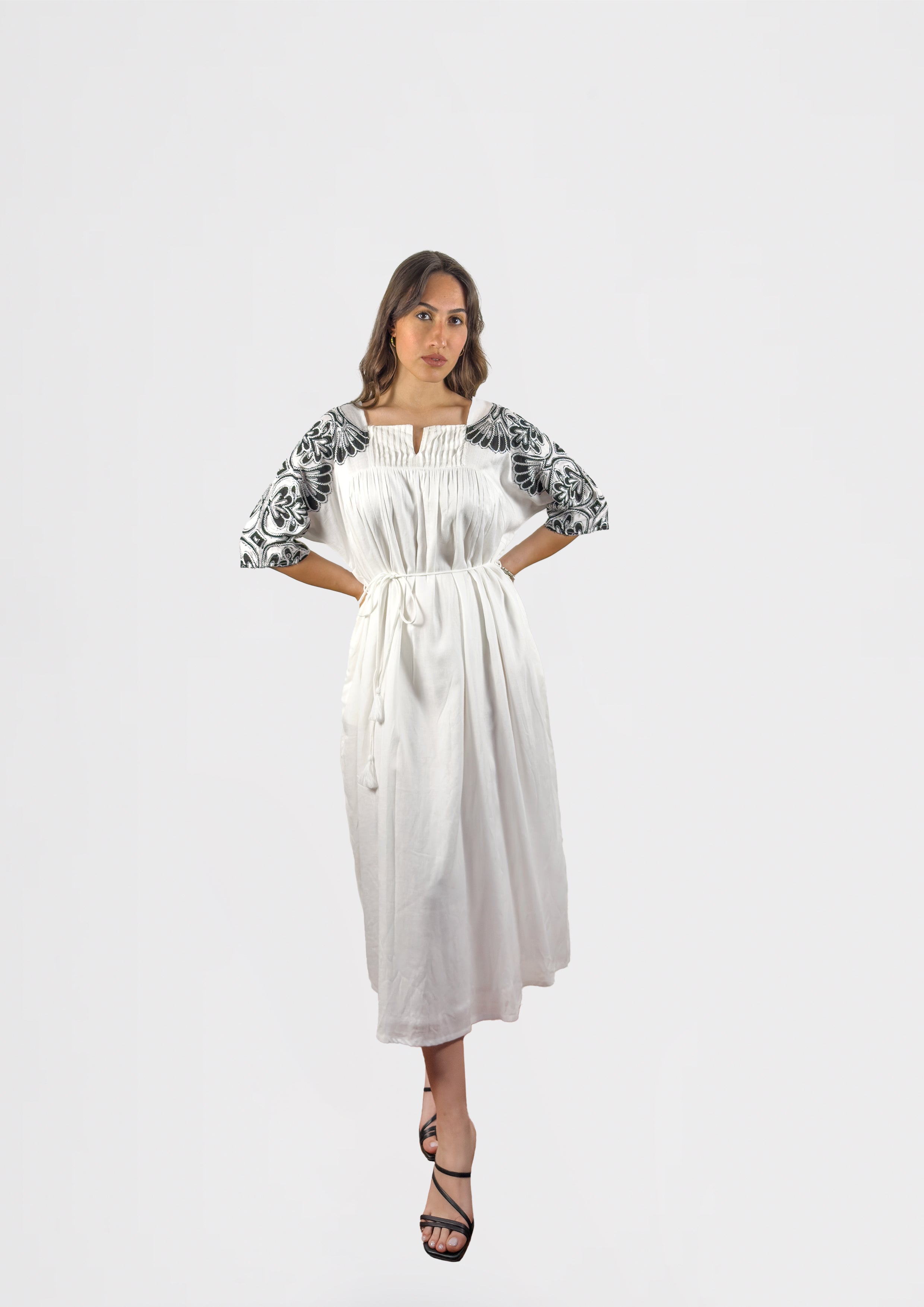 Noir Bloom Embroidered Dress